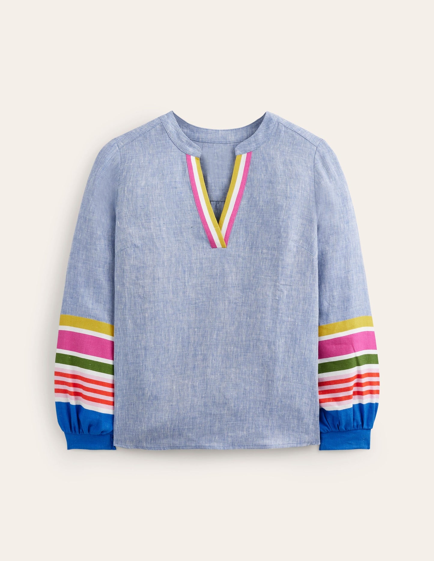 Alice Linen Top-Blue and Varigated Multistripe