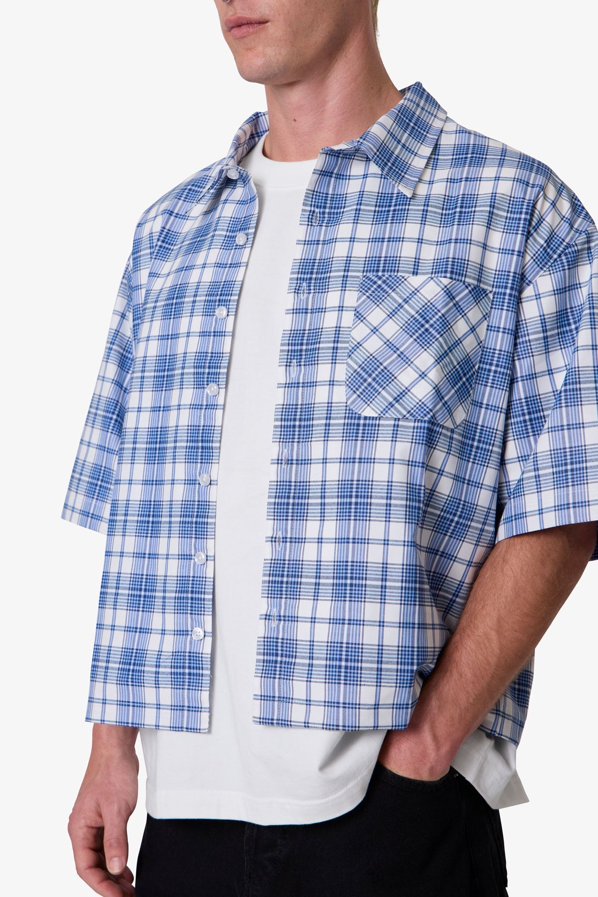Crop Flannel S/S Shirt - Blue