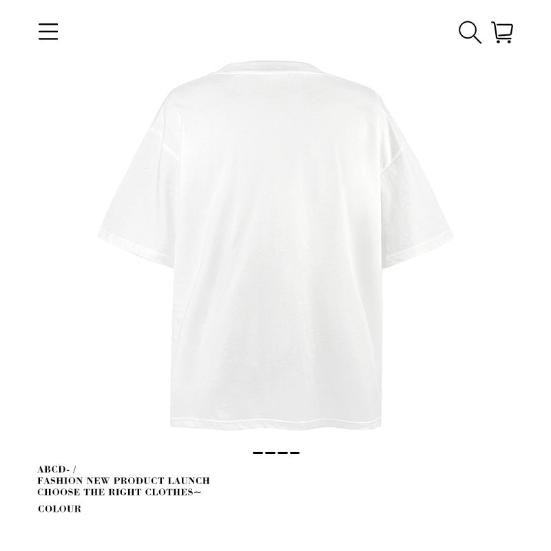 American vintage street T-shirt pure cotton men's summer loose