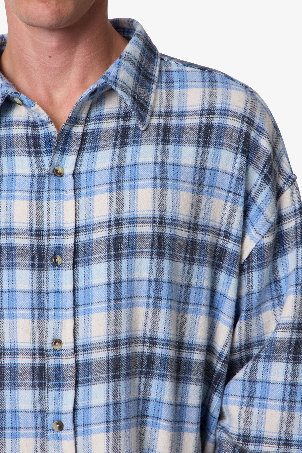 Washed Cropped Flannel Shirt - Blue