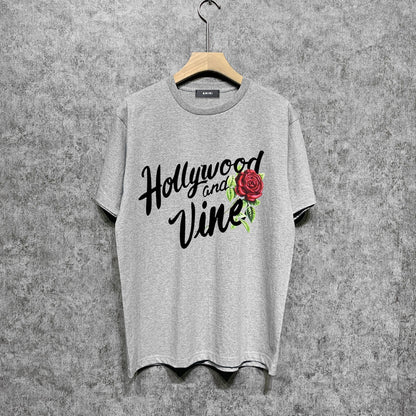 Amiri t shirts hollywood rose printing short sleeve