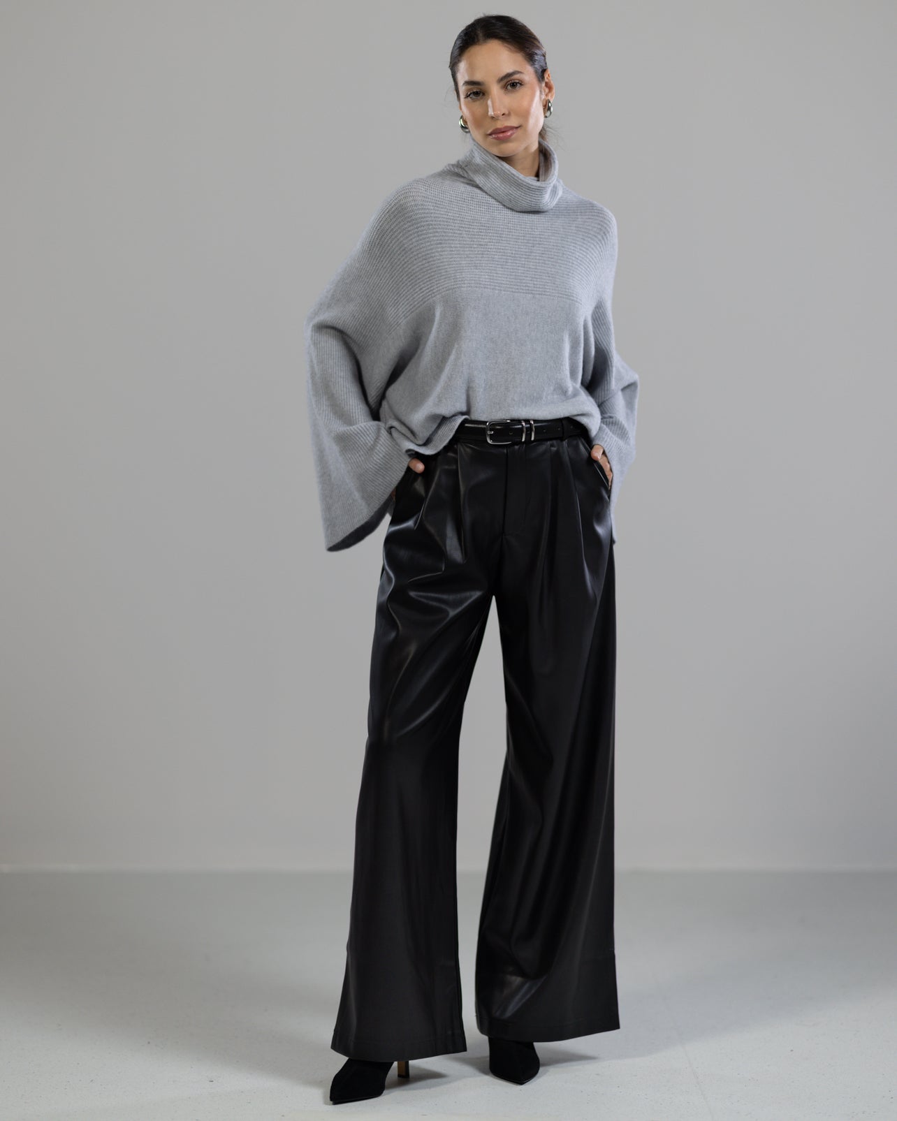 Ribbed Roll Neck Sweater | Light Grey