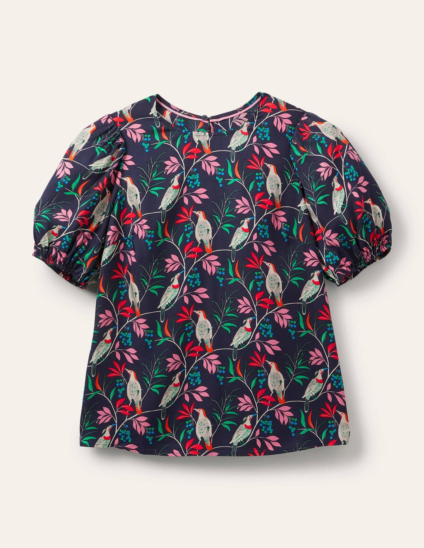 Adriana Puff Sleeve Top-French Navy, Berry Bird
