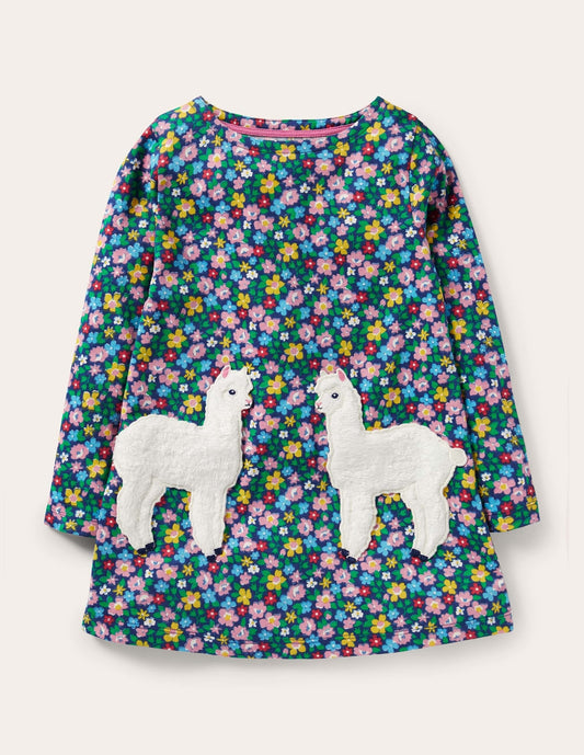 Appliqué Pocket Tunic-Starboard Blue Floral Alpaca