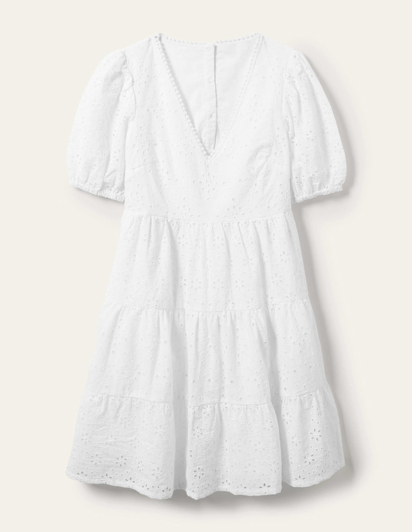 Back Detail Broderie Dress-White