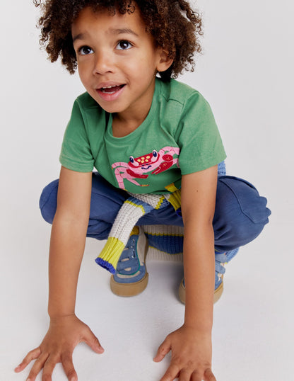 Appliqué Textured T-shirt-Safari Green Crabs