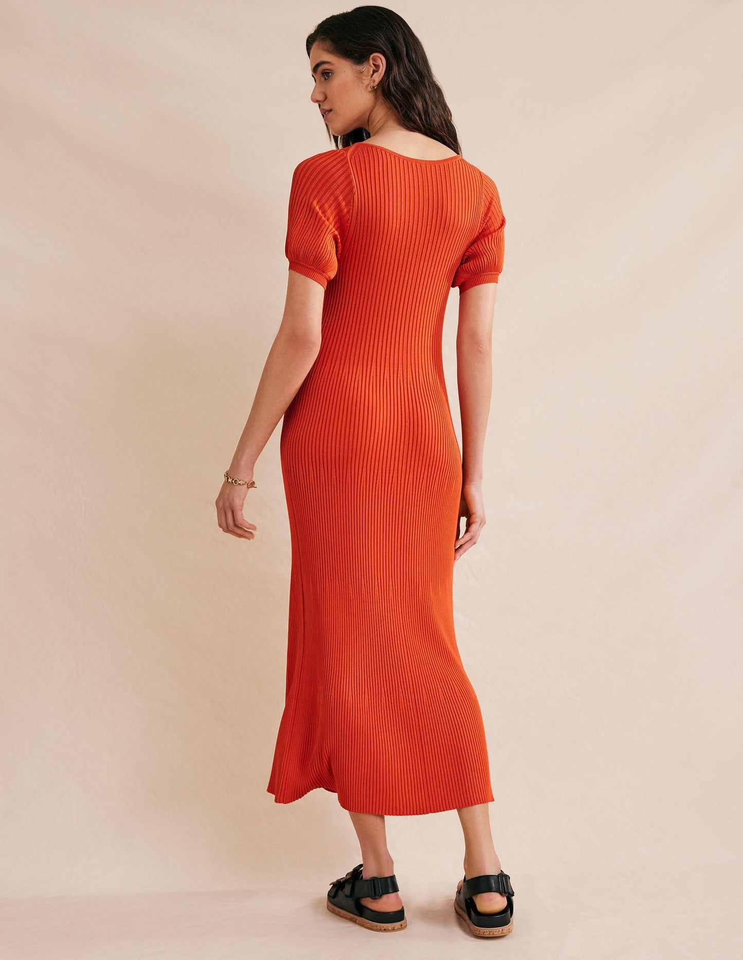 Angled Empire Knitted Dress-Kumquat