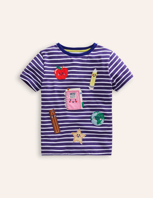 Appliqué T-Shirt-Sapphire/ Ivory Stationary