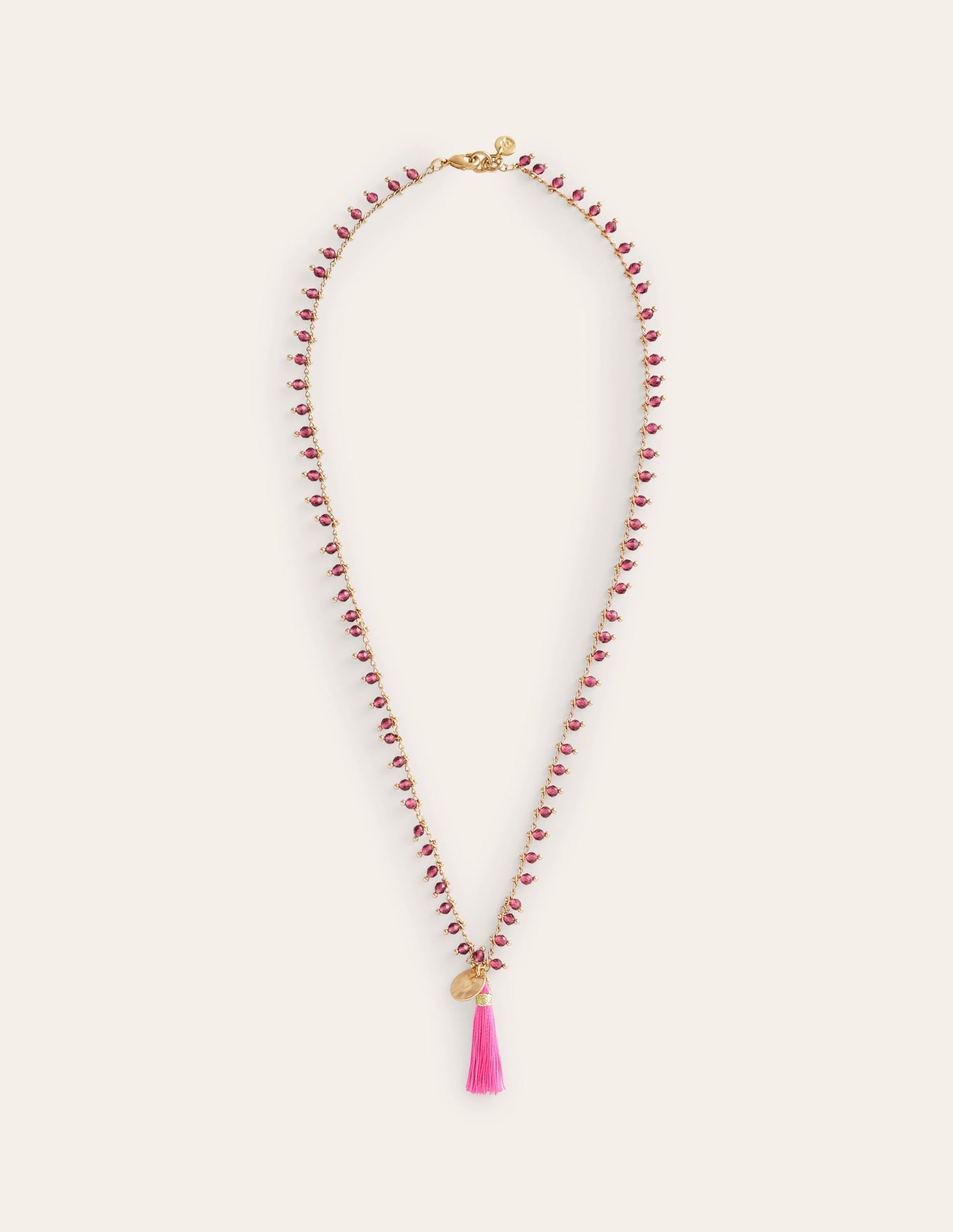 Beaded Tassel Necklace-Pink