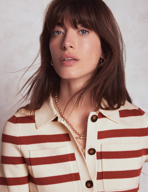 Astrid Knitted Shirt-Warm Ivory, Terracotta
