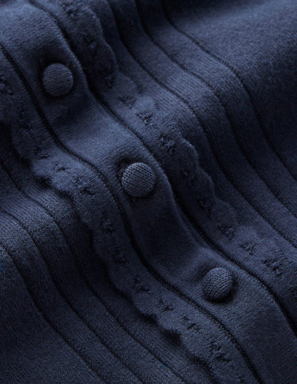 Angela Cotton Scallop Cardigan-Navy