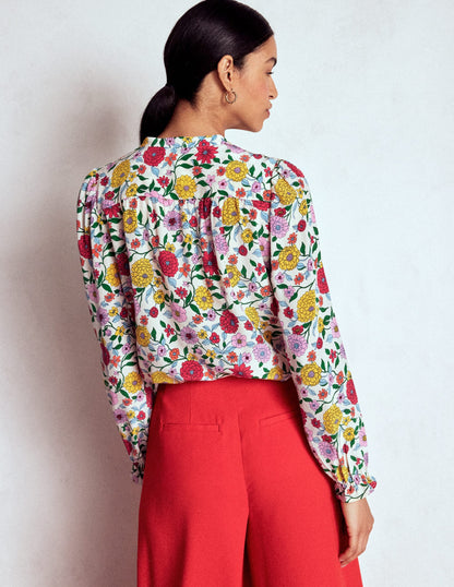 Alice Frill Front Silk Top-Multi, Dahlia Trail