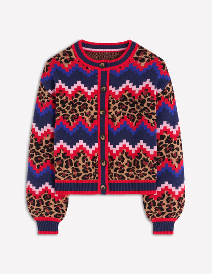 Abi Jacquard Cardigan-Multi Fair Isle, Leopard