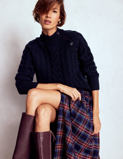 Amara Merino Cable Sweater-Navy