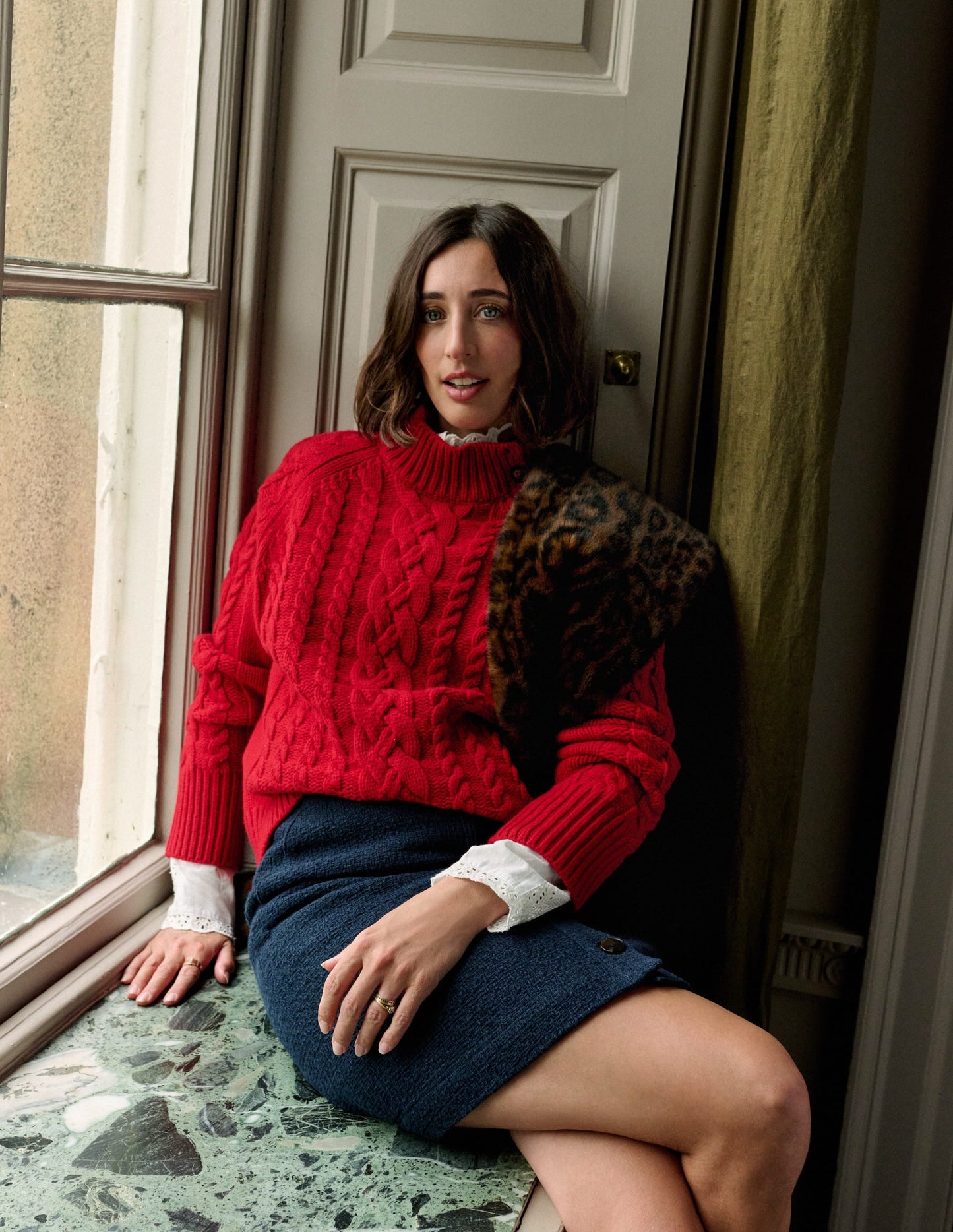 Amara Merino Cable Sweater-Carmine Red