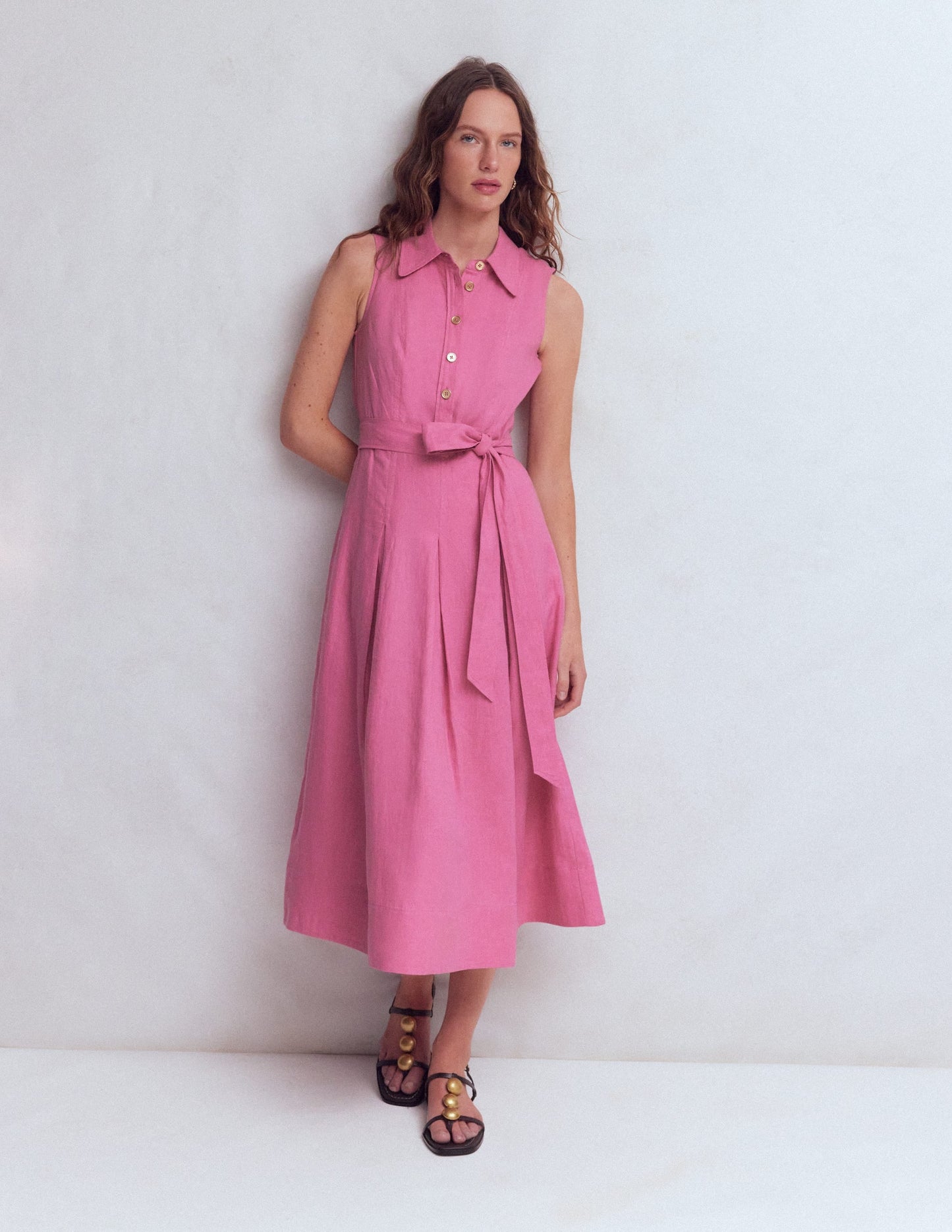 Belinda Linen Shirt Dress-Pink Parfait
