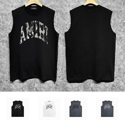Amiri tank top with cracked curved letter cut outprinting