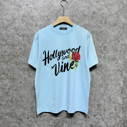 Amiri t shirts hollywood rose printing short sleeve