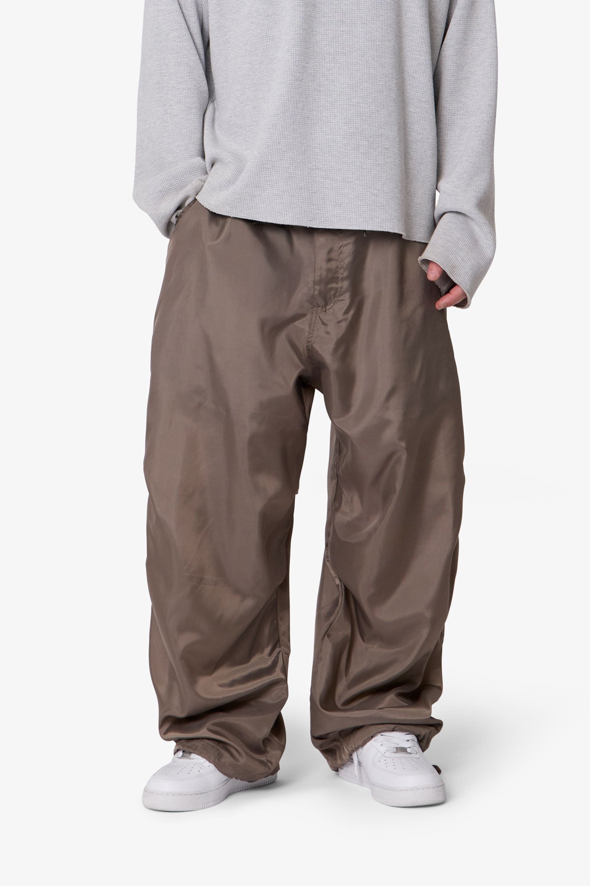 Cinched Baggy Nylon Pants - Olive