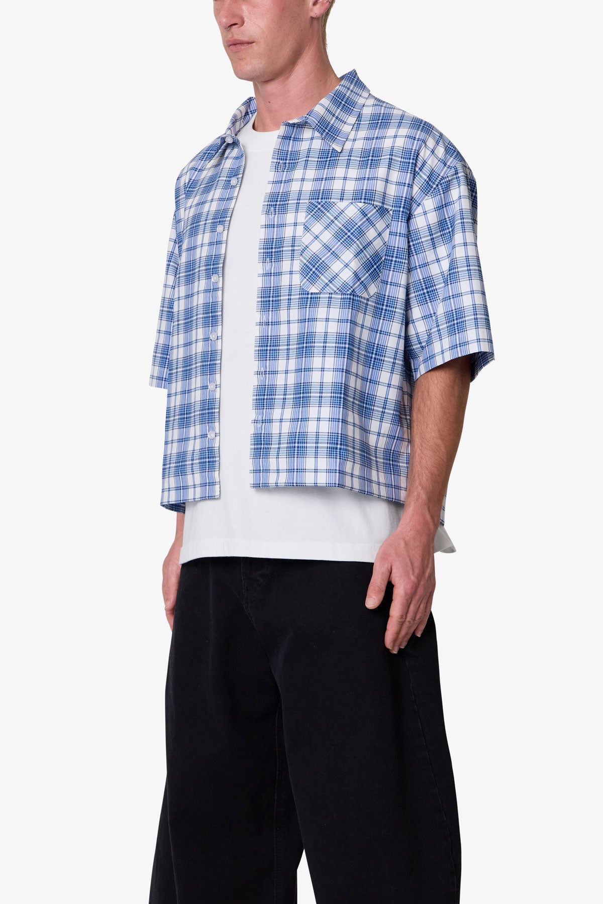 Crop Flannel S/S Shirt - Blue