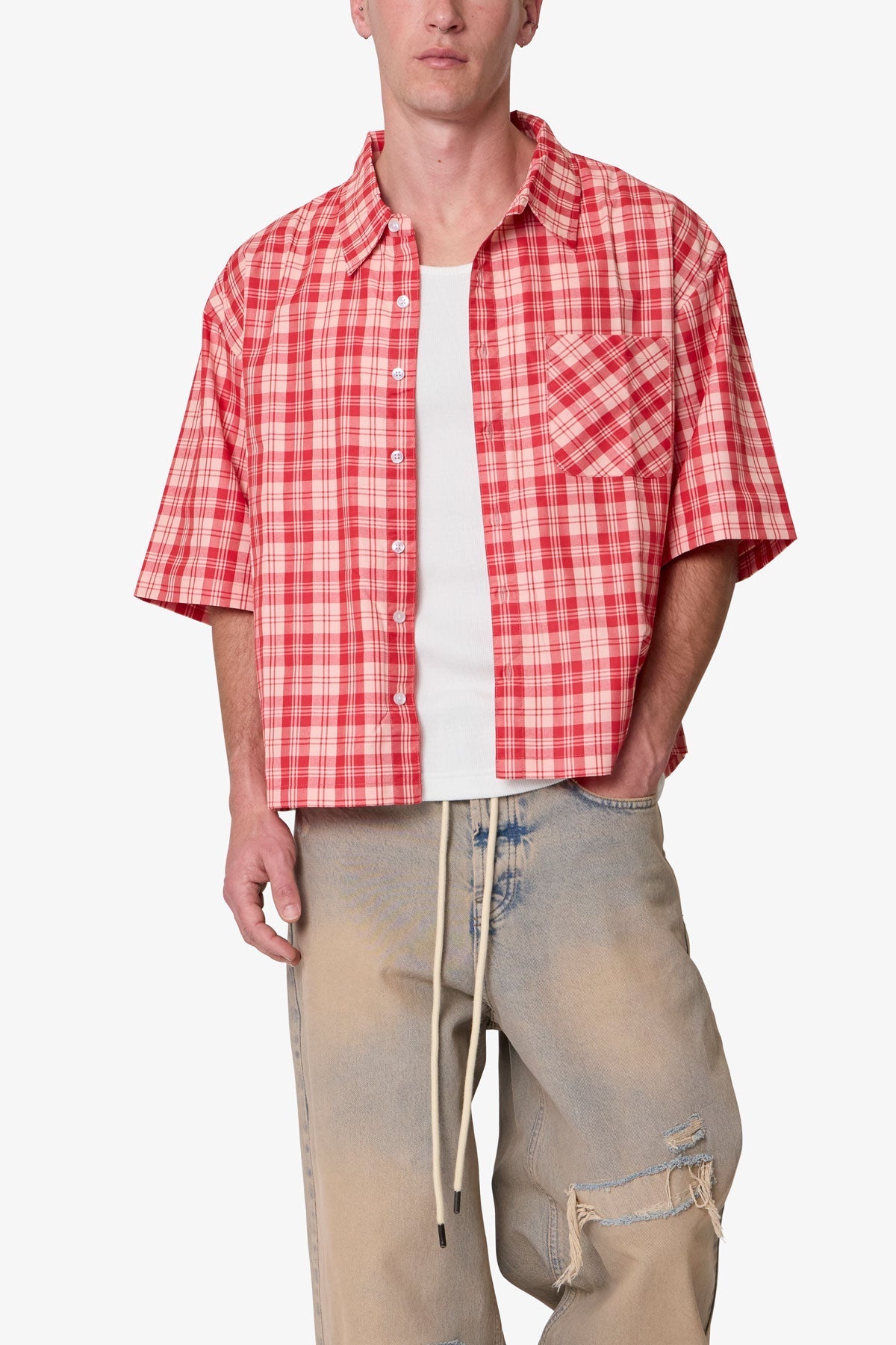 Crop Flannel S/S Shirt - Red