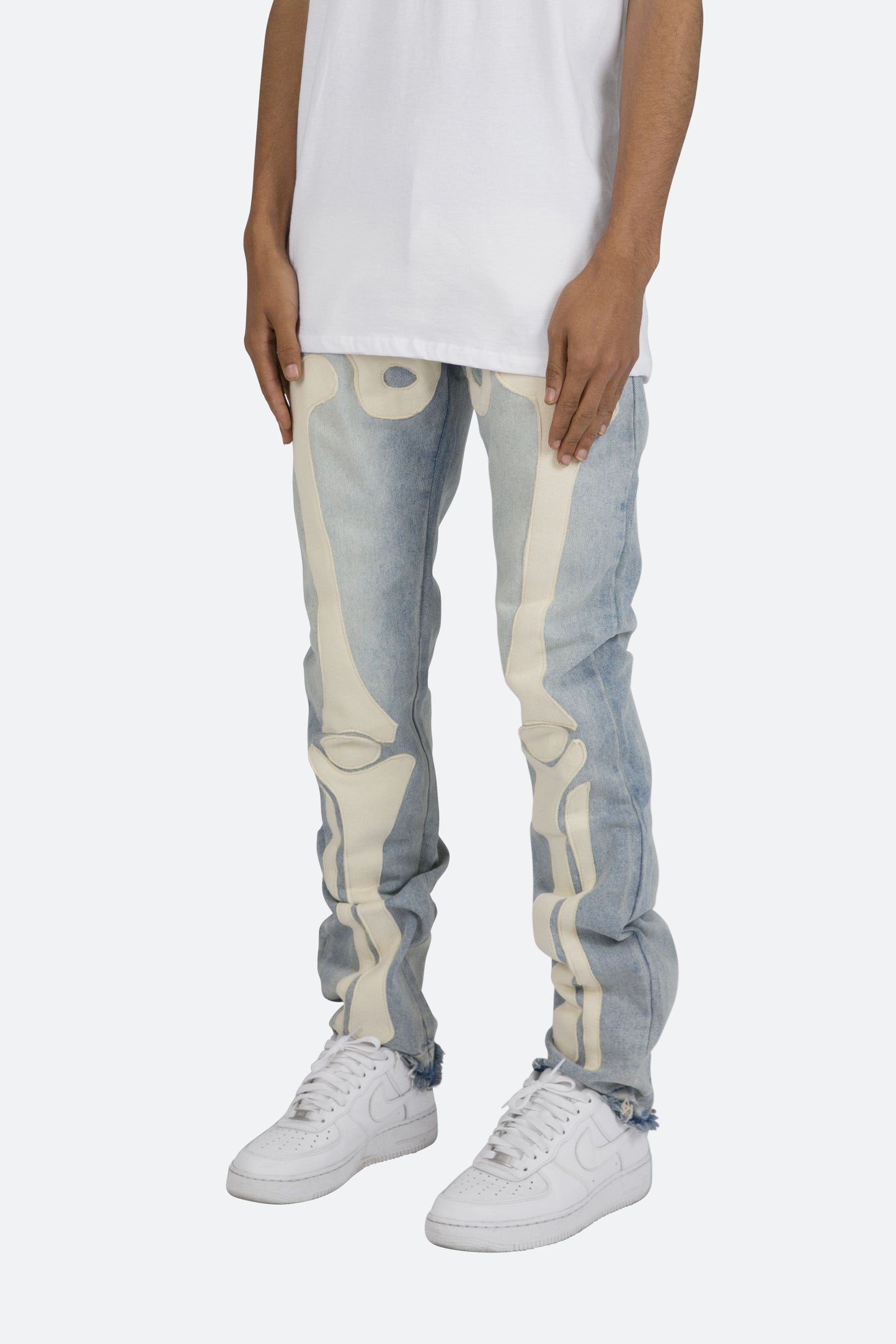 D184 Skeleton Straight Denim - Blue/White