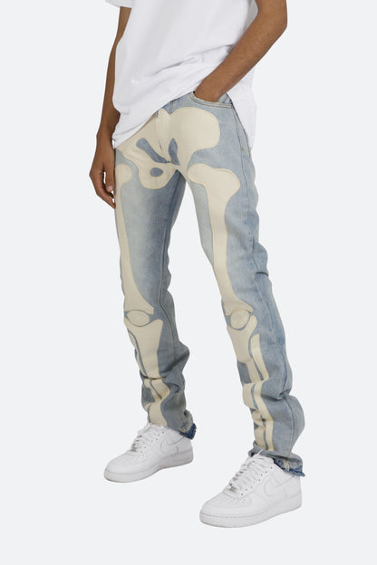 D184 Skeleton Straight Denim - Blue/White