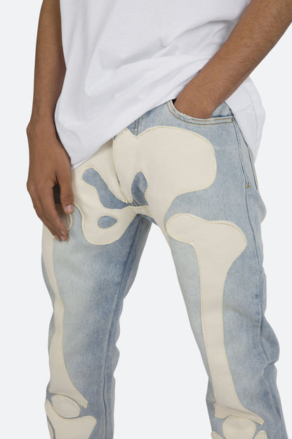 D184 Skeleton Straight Denim - Blue/White