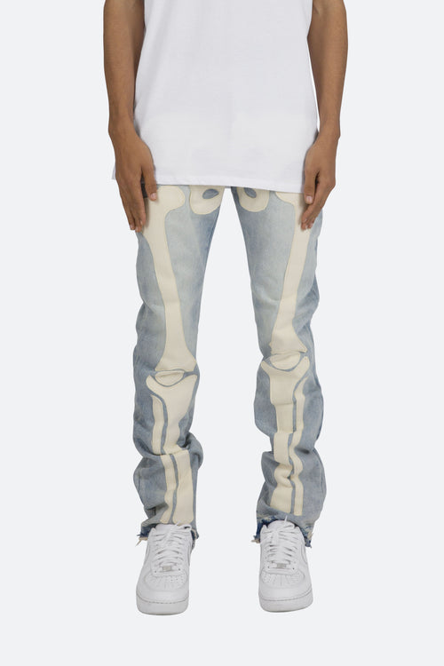 D184 Skeleton Straight Denim - Blue/White