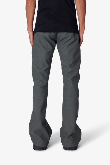 D519 Leather Zipper Flare Pants - Charcoal Grey