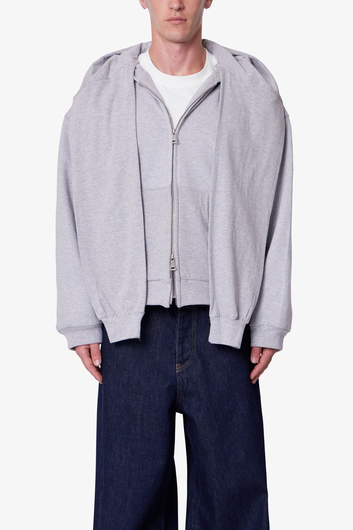 Double Layer Sleeve Scarf Hoodie - Grey