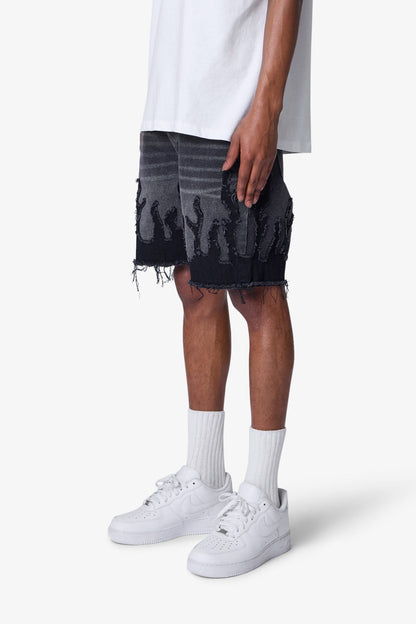 Flame Denim Shorts - Washed Black