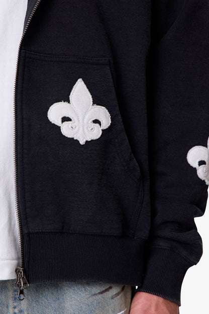 Fleur Zip Up Hoodie - Washed Black