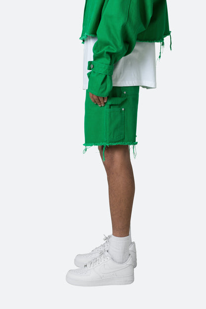 Frayed Denim Shorts - Green
