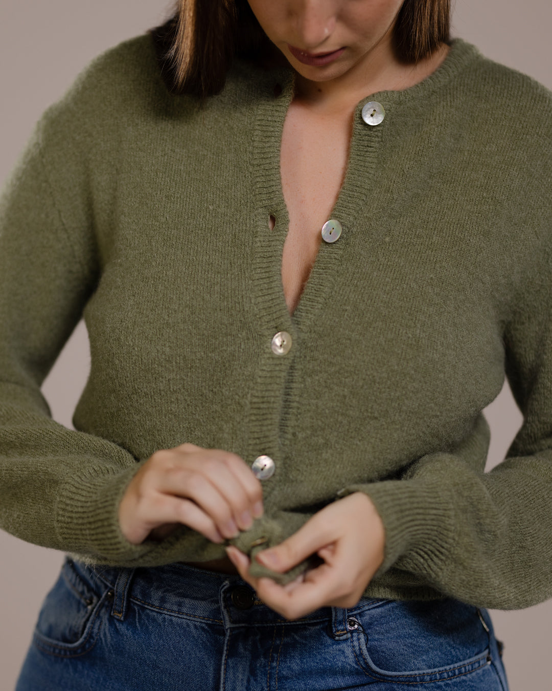 Kelsey Button Up Cardigan | Khaki | Alpaca-Wool Blend