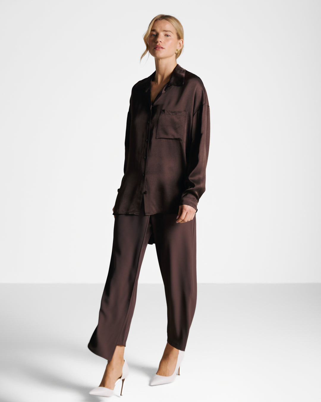Kailin Satin Shirt | Espresso Brown