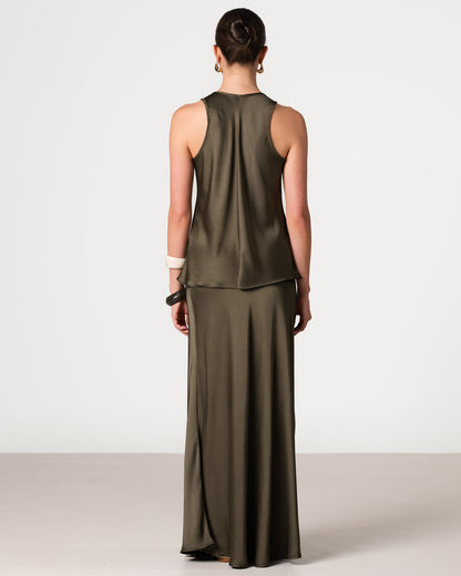 Lexi Satin Maxi Skirt | Khaki