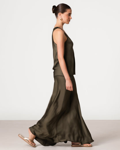 Demi Satin Vest Top | Khaki