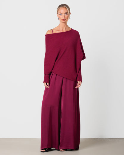 Audrey Satin Jumpsuit | Burgundy