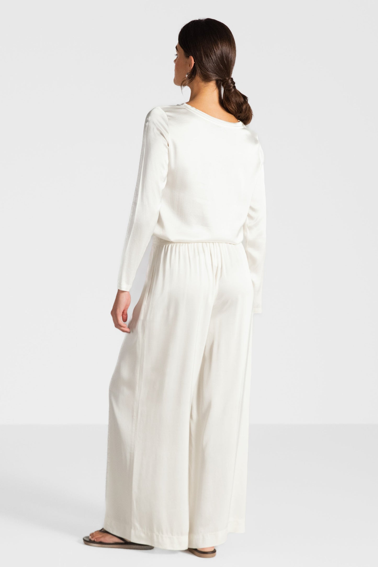 Daisy Elastic Waist Satin Pants | Ivory
