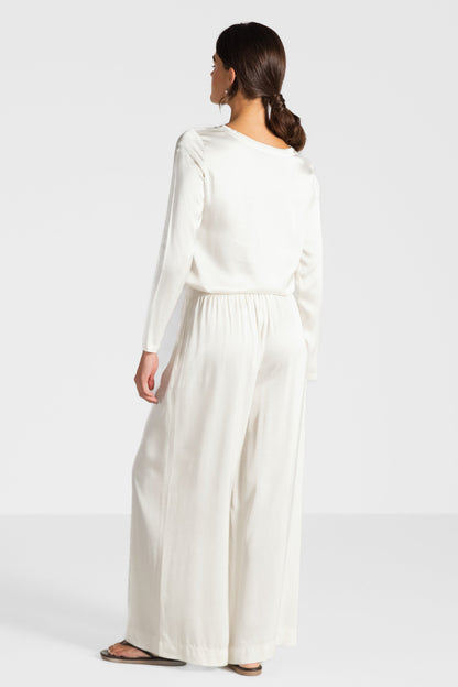 Daisy Elastic Waist Satin Pants | Ivory