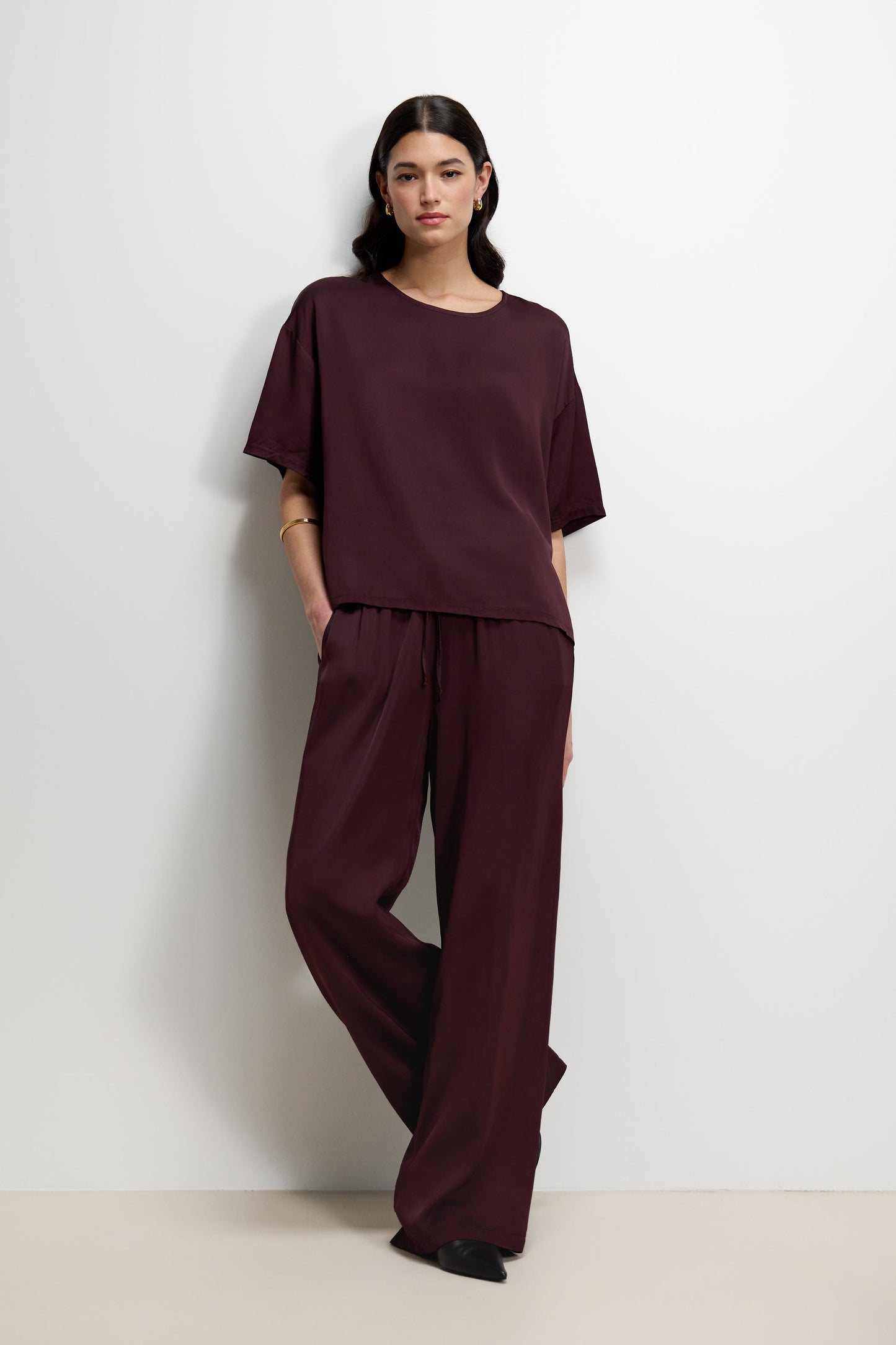 Mila Back Slit Satin Top | Amethyst Plum