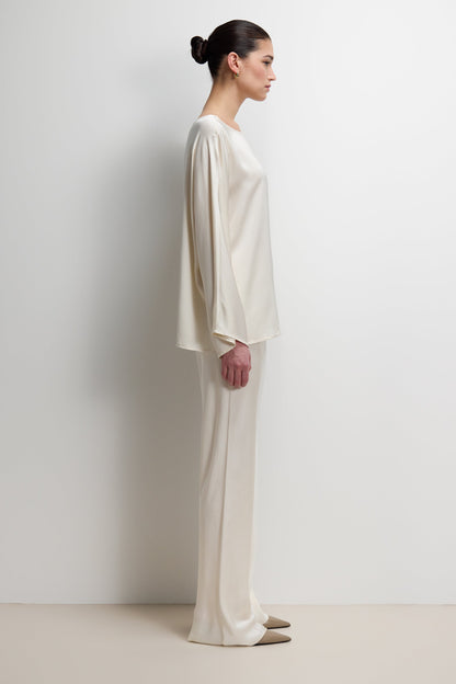 Genet Elastic Waist Bias Satin Trousers | Ivory
