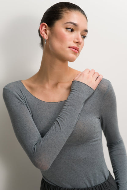 Mae Featherweight Boatneck Top | Grey Melange | Modal-Cashmere