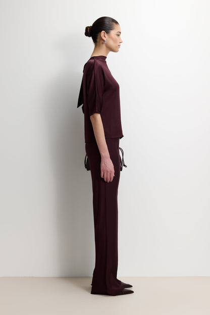Genevieve Back Tie Satin Top | Amethyst Plum