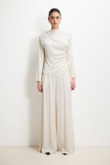Allegra Asymmetric Long Sleeve Top | Ivory