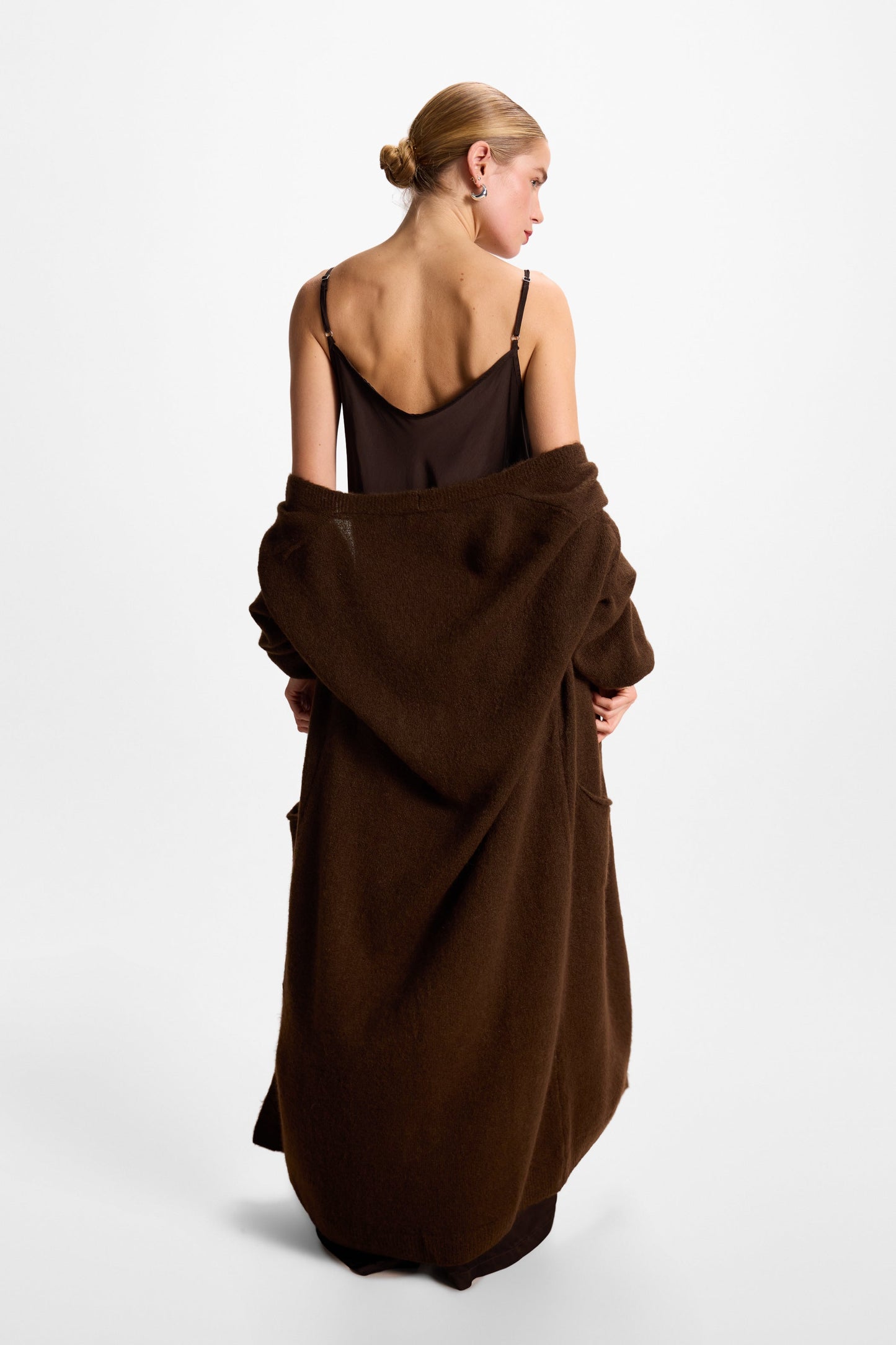 Sofia Asymmetric Lace Satin Vest | Espresso Brown