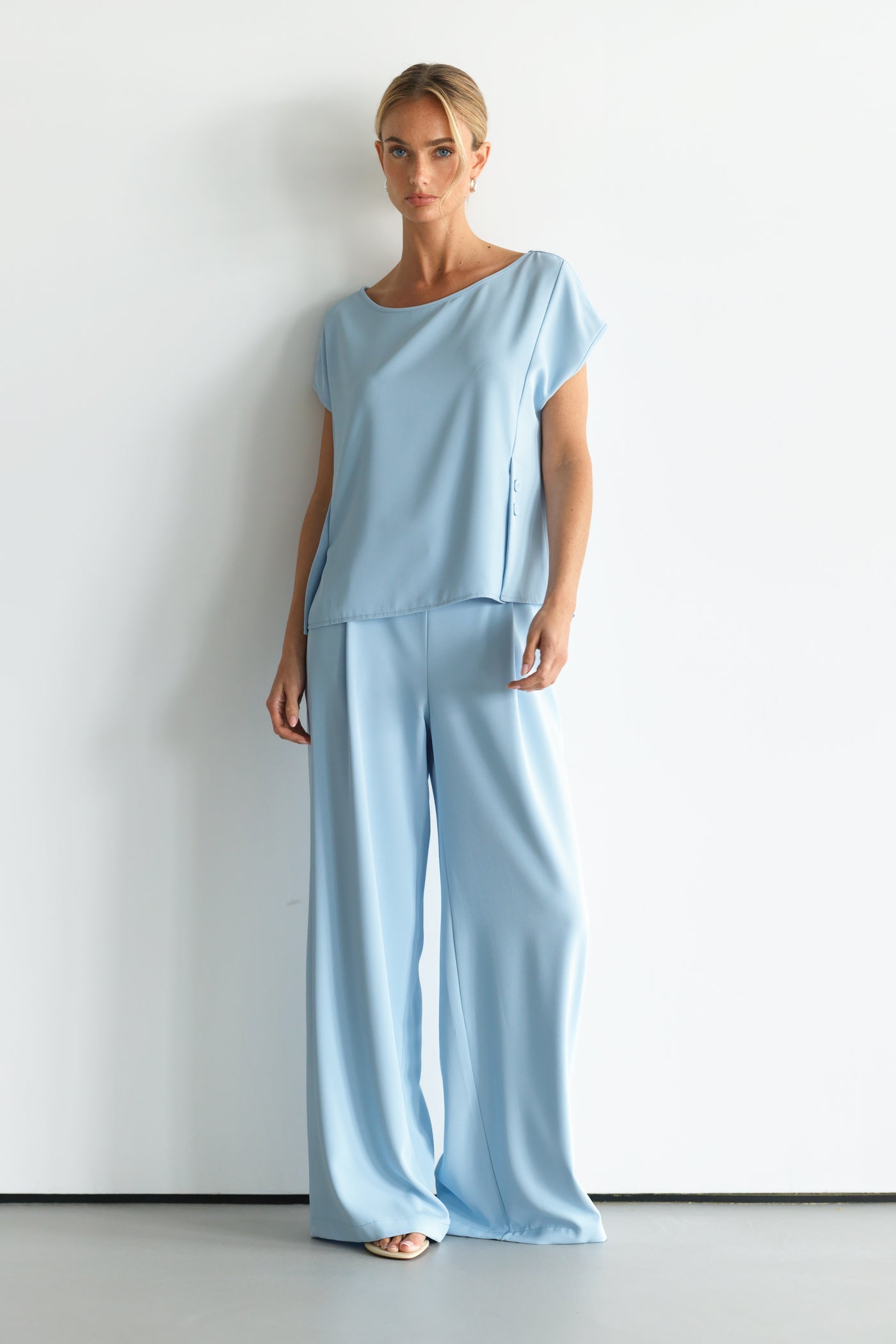 Blanchett Button Top | Dusty Blue
