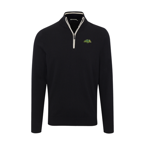 North Dakota State Black with White Trim Luxury Touch Cotton and Cashmere Quarter Zip Sweater