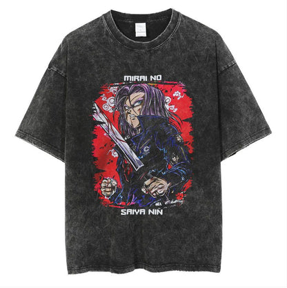Anime cartoon dragon ball vintage wash print short sleeve t-shirt